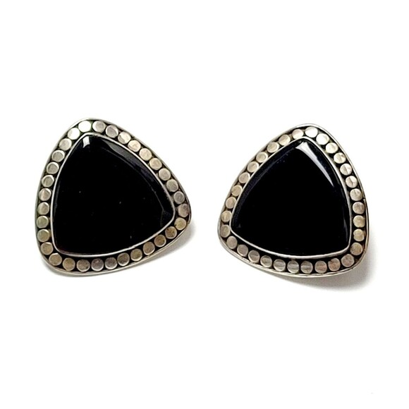 925k Sterling Silver Black Onyx Artisan Pounded Triangle Stud 18 Grams VTG EUC! - Picture 9 of 12